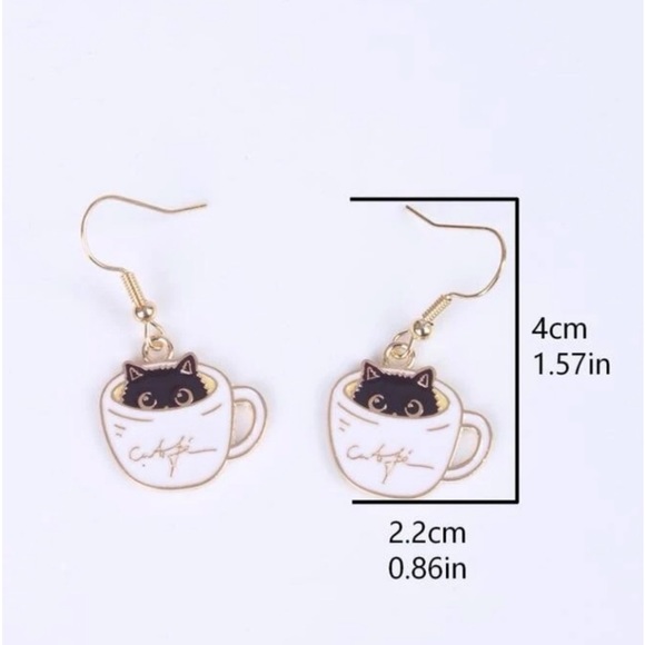 New Cat & Coffee Earrings - Picture 2 of 3